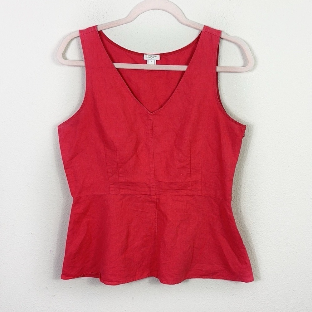 J. Crew Red Sleeveless Cotton Linen Blend  Peplum‎ Top Blouse size 6